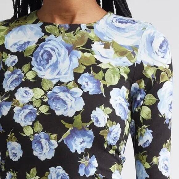 NEW Alice + Olivia Delora Floral Jersey Midi Dress in Smell the Roses Size 4 - Picture 2 of 7